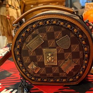 Moschino Brown and Gold Patterned Handbag